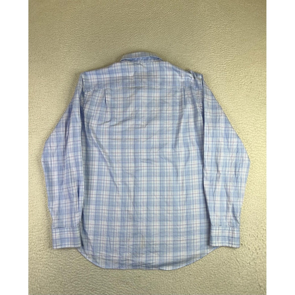 David Donahue Dress Shirt Mens Medium Blue Plaid Button Down Cotton Long Sleeve - Picture 2 of 9